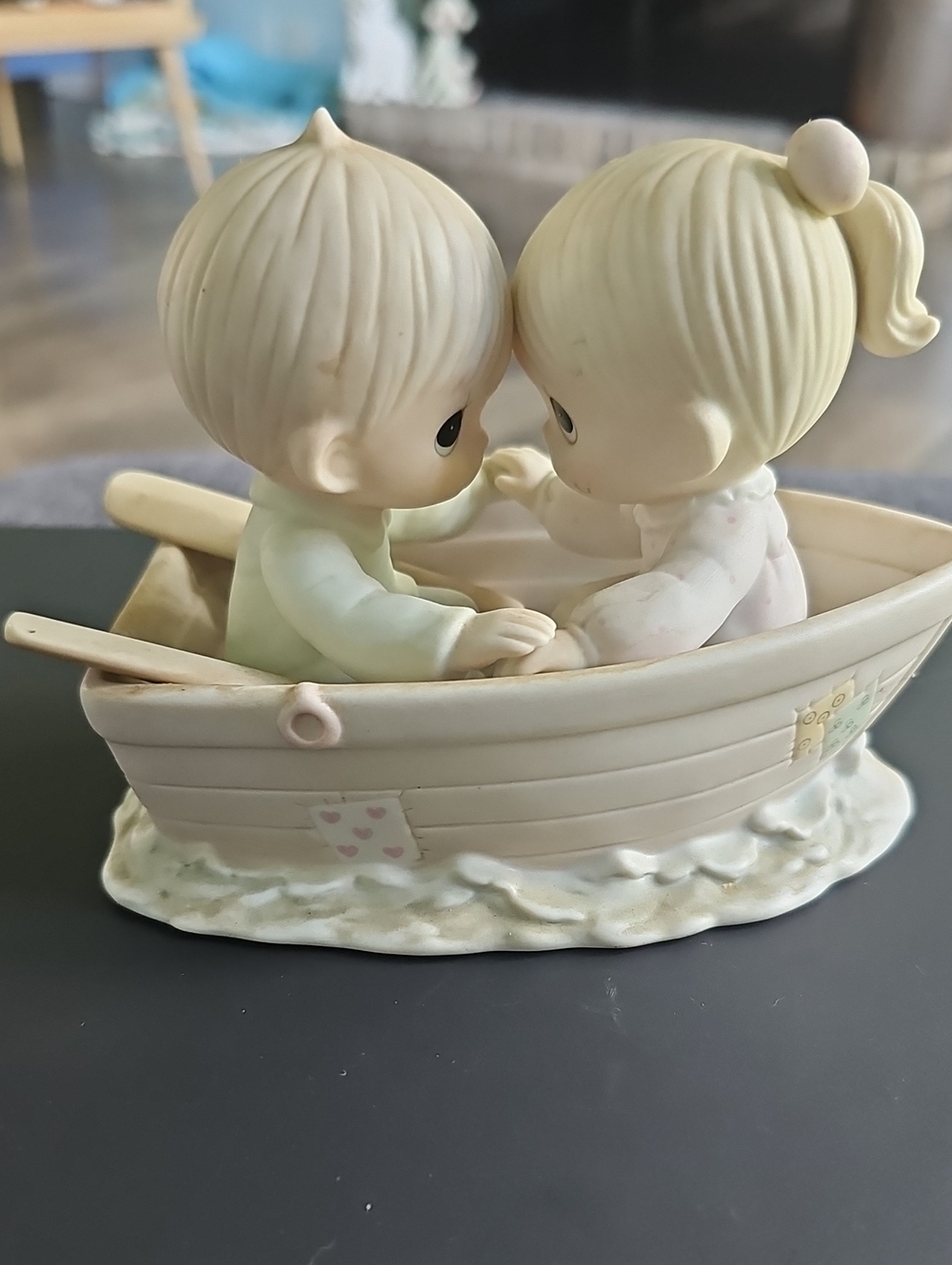 Precious Moments Boy Girl Friends Rowboat Figurine Vintage 80s Collectible Decor